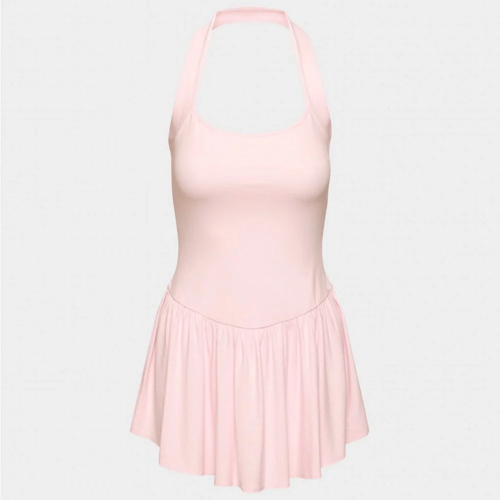 Aritzia Pink Women's Halter Neck Dress - Picture 2 of 4